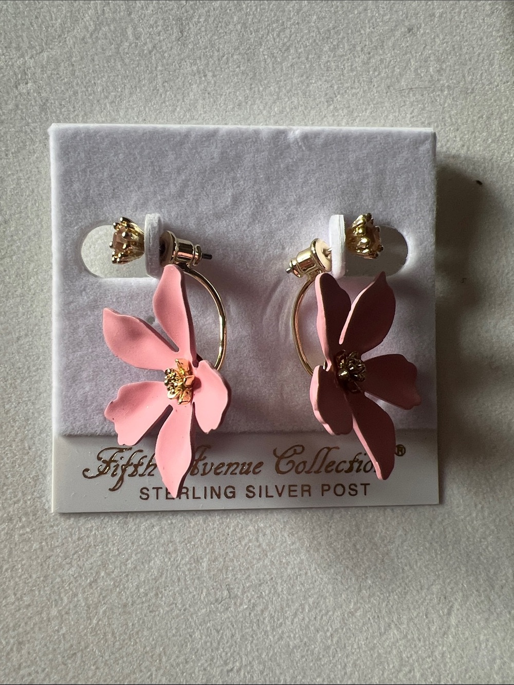 Pink Floral Hoop Earrings with Gold Accents